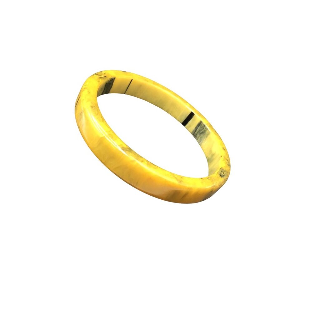 Unusual Color Bakelite Bangle Marbled Yellow Black Square Edge Bracelet